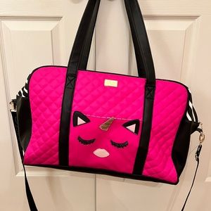Betsey Johnson pink and black unicorn duffel bag